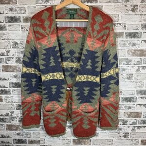 VTG Lauren Ralph Lauren Hand Knit Southwestern Cardigan Medium Petite